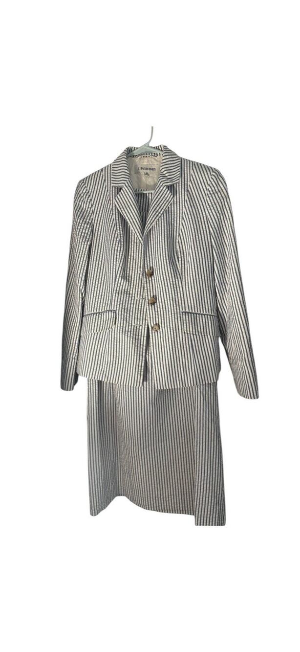 J Peterman Blazer Womens 8 Sports Coat SeersuckerRed & White Striped 10 Preppy